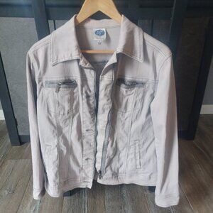 Diane Gilman DG2 Light Grey Zip Up Denim Jacket w/Zip Up Pockets & Sleeves Small